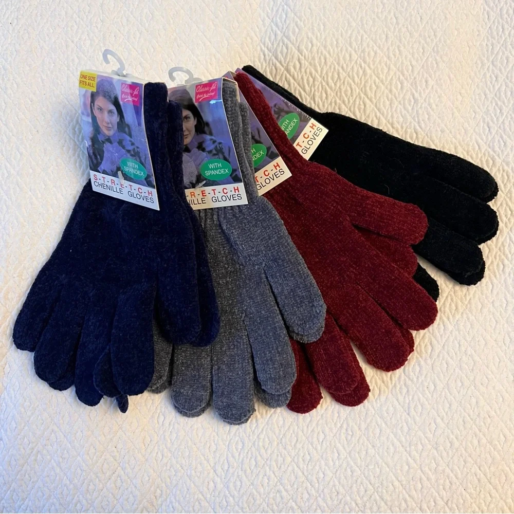 GARMENTEX Lot of 5 Pair Stretch Chenille Gloves NWT
